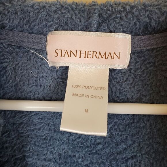 Stan Herman Blue Chevron Soft Plush Zip Up Hooded Jacket Size medium - Picture 4 of 6